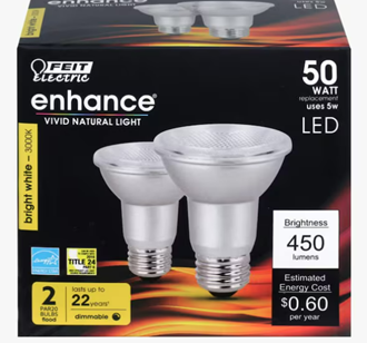 FEIT ELECTRIC LED PAR20 E26 BW 50W 2PK PAR20DM/930CA/2